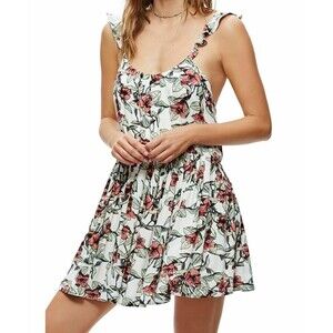 FREE PEOPLE Floral Flutter Sleeve Side Tie Mini Dress Size M